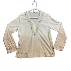 VTG 90's Claudia Richard Women's Long Sleeve Embroidered V-Neck Top Size Medium